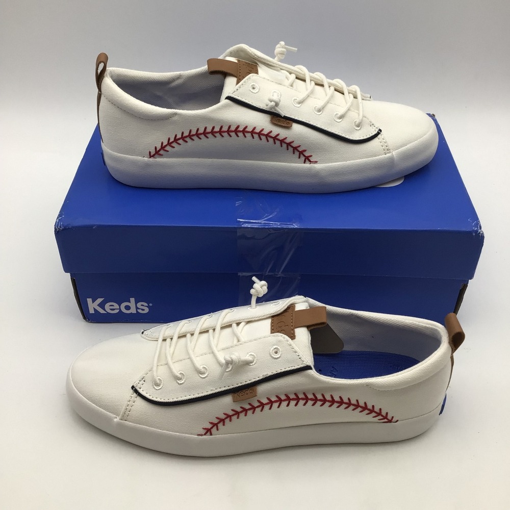 Keds Kickback Baseball Stitch Snow White Canvas Sneakers Women Size 8 M NEW